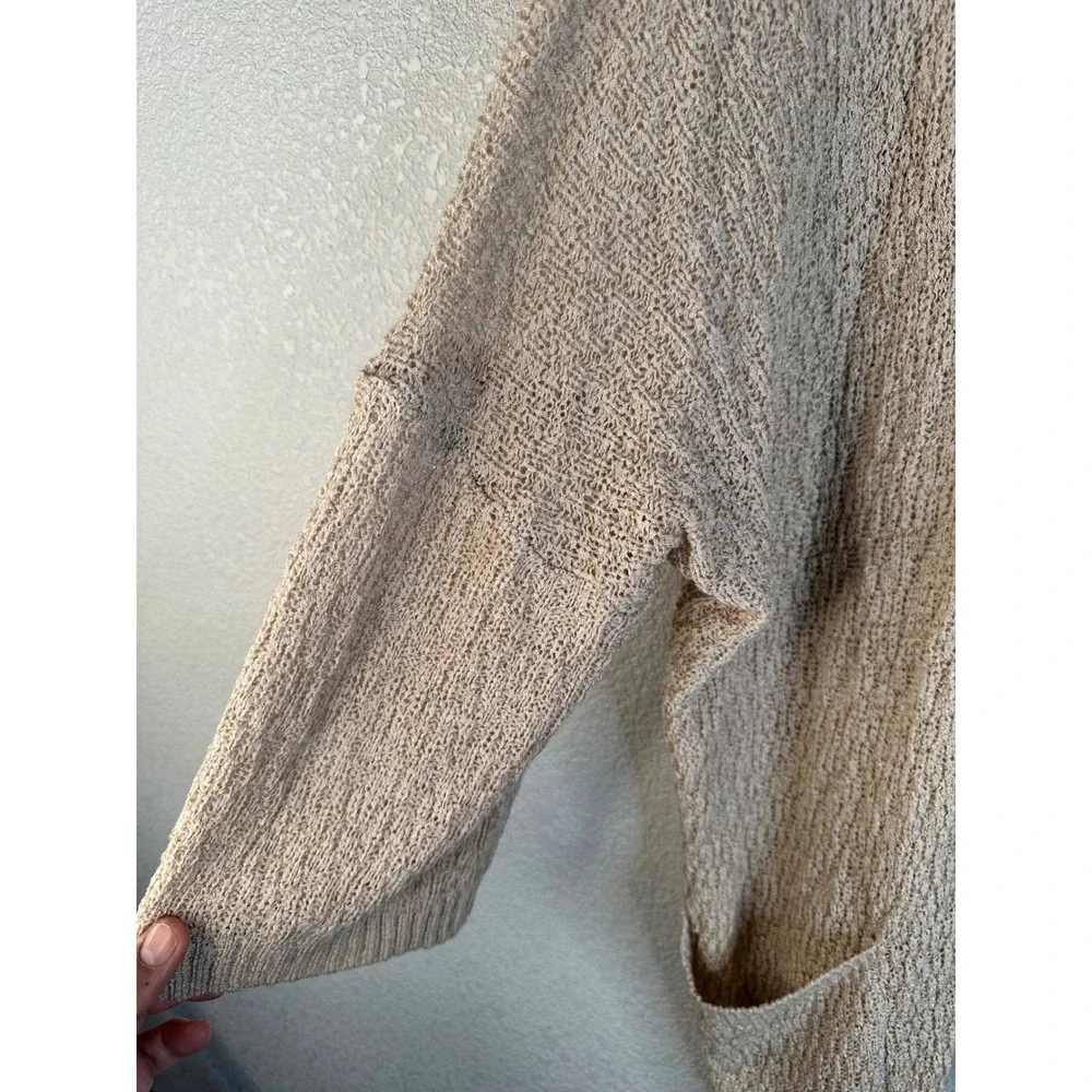 Miracle Women Beige Open Front Batwing‎ Pocket Knit Cardigan Size S/M